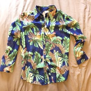 Tropical Print Sheer Blue Blouse